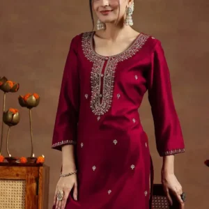 NARACHI TEXWORLD Embroidered Art Silk Straight Kurta for Women